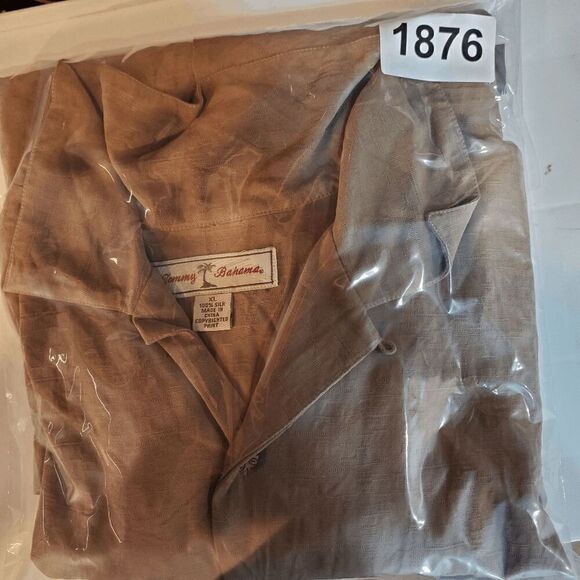 Tommy Bahama Shirt Mens XL Tan Silk Short Sleeve Paradise Spirits Button Down - Picture 13 of 13